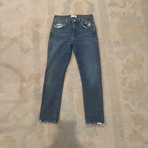 Agolde Dark Blue Distressed Straight Leg Jeans